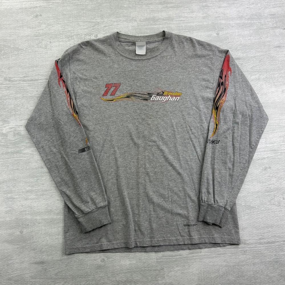 Vintage 90s Brendan Gaughan Long Sleeve Shirt Size Large Gray Nascar Racing 77